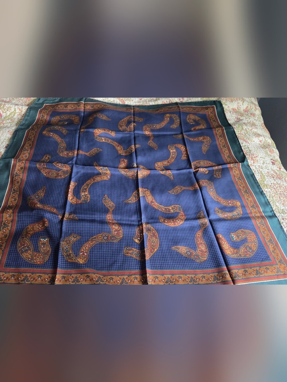 Italian Navy Blue Paisley Silk Scarf